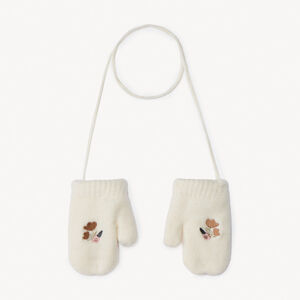 Moufles reliées en tricot brodé fleurs pour bébé fille 