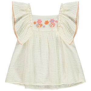 Τουνίκ με κοντά μανίκια κεντημένη σε double gaze για bebe κορίτσι  Main Τουνίκ με κοντά μανίκια κεντημένη σε double gaze για bebe κορίτσι