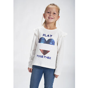 T-shirt manches longues en jersey avec coeur en sequins pour fille Main T-shirt manches longues en jersey avec coeur en sequins pour fille