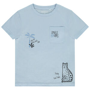 Κοντομάνικο μπλουζάκι με σχέδιο αιλουροειδούς και τσέπη για αγόρι 