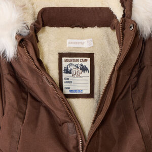 Πάρκα μονόχρωμο υφασμάτινο με κουκούλα και αποσπώμενη ψεύτικη γούνα για αγόρι 