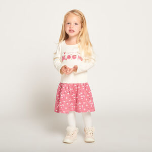 Robe effet 2 en 1 bi-matière à fleurs pour bébé fille 