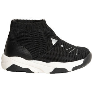 Μπέιμπι παπούτσια από ελαστικό πλεκτό με print γάτα για κορίτσι 