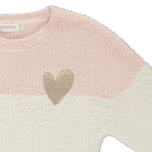 Πλεκτό πουλόβερ με πολύχρωμο εφέ colorblock και παγιέτες για κορίτσι 