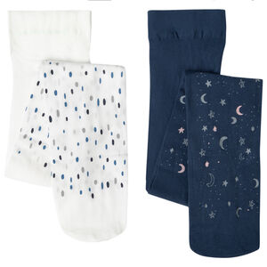 Lot de 2 collants fins à pois et étoiles 