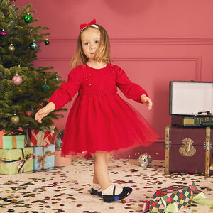 Γιορτινό φόρεμα μακρυμάνικο με τούλι και glitter για bebe κορίτσι 