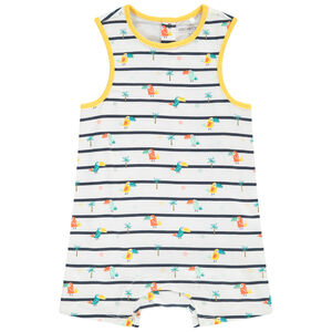 Combi κοντό ριγέ με σχέδιο Toucans και  φοίνικες για bebe αγόρι 