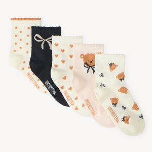 Lot de 5 chaussettes fille à motifs oursons et nœuds 
