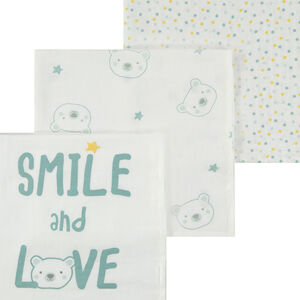 Lot de 3 langes en tétra imprimé étoiles et oursons pour bébé garçon 