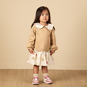 Φόρεμα με μακριά μανίκια bi-matière και γιακά claudine για μωρό κορίτσι 