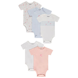Σετ από 5 κοντομάνικα κορμάκια φαντεζί για bebe κορίτσι με διαφορετικά ανοίγματα ανάλογα με την ηλικία 