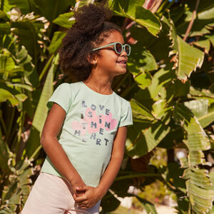 T-shirt με κοντά μανίκια με φαντεζί σχέδιο και glitter για κορίτσι 