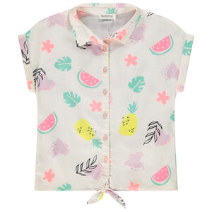 Πουκάμισο κοντομάνικο με φαντεζί σχέδιο και δέσιμο για κορίτσι 