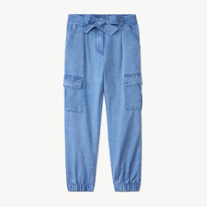 Παντελόνι cargo από υφασμάτινο ύφασμα με ζώνη για κορίτσι 