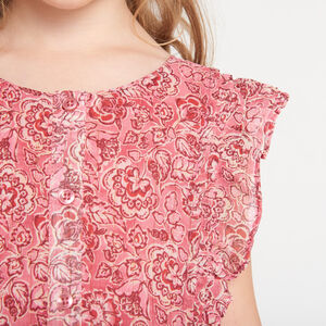 Φόρεμα κοντομάνικο με βολάν και ροζ φλοράλ σχέδιο για κορίτσι 