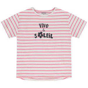 Κοντομάνικο μπλουζάκι ριγέ και print για κορίτσι 