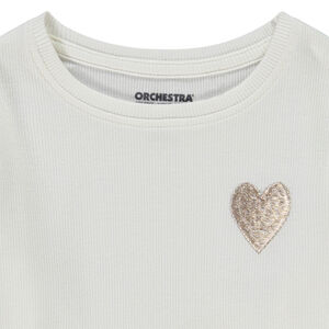 T-shirt μακρυμάνικο ριπ με κέντημα καρδιά για κορίτσι 