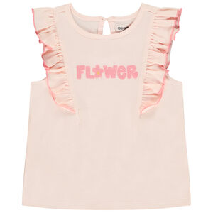 Αμάνικο μπλουζάκι με βολάν και κέντημα για bebe κορίτσι 