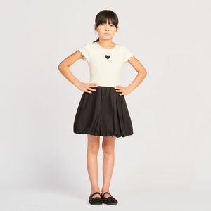 Robe manches courtes bi-matière effet boule pour fille 