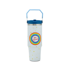 Θερμός tumbler ανοξείδωτο με καλαμάκι "We Care" White Unicorn 900ml 