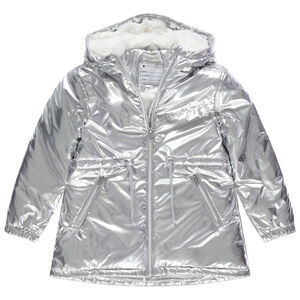 Parka longue argentée avec capuche et doublure sherpa Main Parka longue argentée avec capuche et doublure sherpa