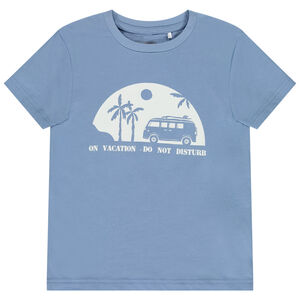 Κοντομάνικο μπλουζάκι μονόχρωμο με φαντεζί σχέδιο για αγόρι 