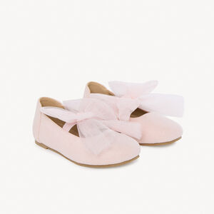 Βρεφικά παπούτσια από σουέτ με λάστιχα και φιόγκο για κορίτσι 