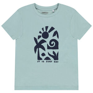 Κοντομάνικο μπλουζάκι μονόχρωμο με φαντεζί σχέδιο για αγόρι 