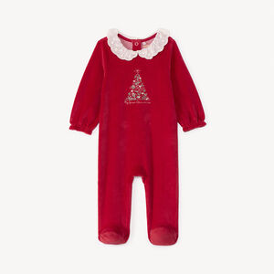 Dors-bien en velours rouge à motif Noël pour bébé fille  Main Dors-bien en velours rouge à motif Noël pour bébé fille