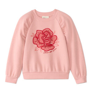 Sweat fille en molleton gratté avec fleur brodée 