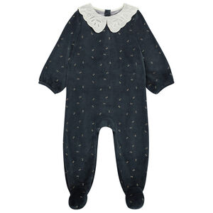 Πιτζάμα βελουτέ με σχέδιο και γιακά claudine για μωρό κορίτσι 