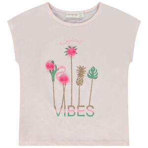 Κοντομάνικο μπλουζάκι σχήμα κουτιού print με glitter για κορίτσι 