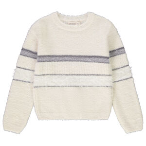 Pull en tricot effet poils avec bandes contrastées pour fille Main Pull en tricot effet poils avec bandes contrastées pour fille