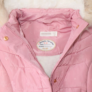 Μπουφάν μακρύ υφασμάτινο με τύπωμα και κουκούλα για bebe κορίτσι 