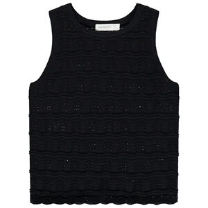 Αμάνικο μπλουζάκι μονόχρωμο από πλεκτό με σχέδιο αζούρ για κορίτσι 