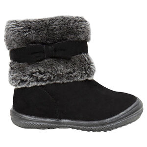 Μαύρες μισές μπότες με συνθετική γούνα και φιόγκο 