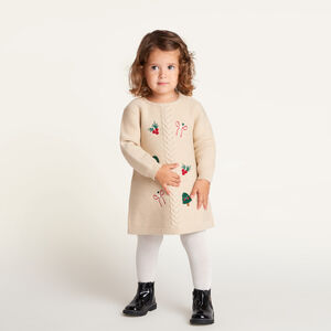 Robe bébé fille en tricot à broderies et torsade 