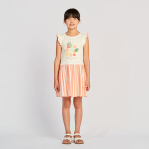 Φόρεμα κοντομάνικο effet 2 σε 1 με ριγέ φούστα για κορίτσι 