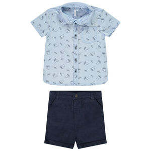 Σετ πουκάμισο με print καράβια και βερμούδα υφασμάτινη για bebe αγόρι 