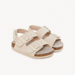 Σανδάλια με διπλές αγκράφες και ροζ ιμάντα με αυτοκόλλητο για κορίτσι 