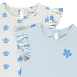 Σετ από 2 κοντομάνικα μπλουζάκια με λουλούδια για μωρό κορίτσι 