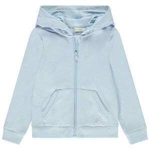 Ζακέτα μονόχρωμη με κουκούλες και τσέπη + κέντημα καρδιά για κορίτσι 