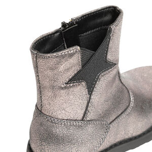 Μποτάκια ασημένια δερματίνη με φερμουάρ και ελαστικό για κορίτσι 