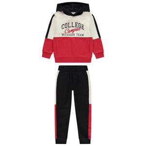 Σέτ jogging + φούτερ πλεκτό με φαντεζί σχέδιο color block για αγόρι 