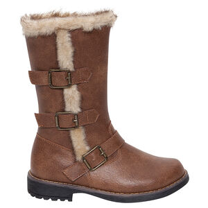 Μποτάκια σε απομίμηση δέρματος με διακοσμητικές αγκράφες και συνθετική γούνα 