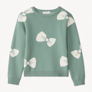 Pull manches longues semi-oversize motif nœud pour fille 