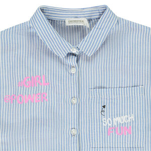 Chemise manches courtes à rayures détails printés pour fille 