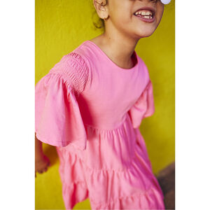 Ρόμπα με κοντά μανίκια και βολάν, μονόχρωμη για κορίτσι 