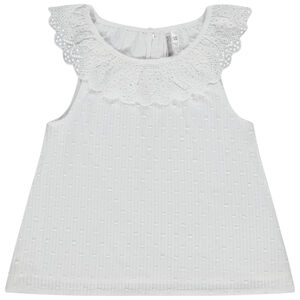 Μπλουζάκι αμάνικο plumetis με γιακά δαντέλα για bebe κορίτσι 
