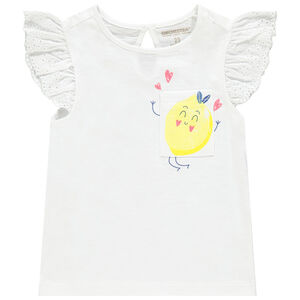 T-shirt κοντομάνικο με βολάν και τσέπη με σχέδιο 